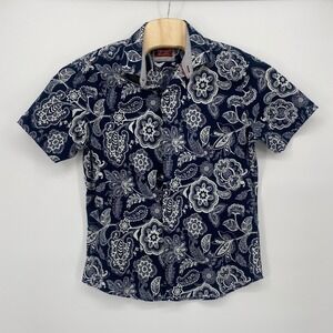Consequence Button Down Shirt Mens Large Navy Blue Paisley Short Sleeve